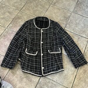 Sheen, one extra large tweed, fancy jacket with gold and silver